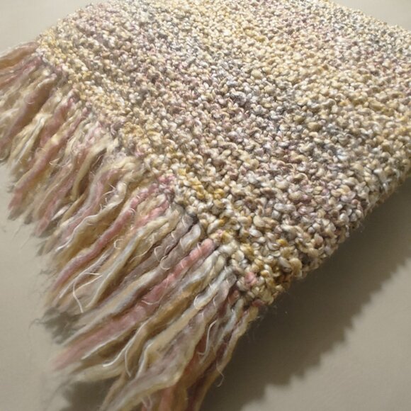 Handwoven Scarf Throw Pastel Textured Fringe  60 by 54 Tan Grey Mauve Multicolor - Picture 10 of 13